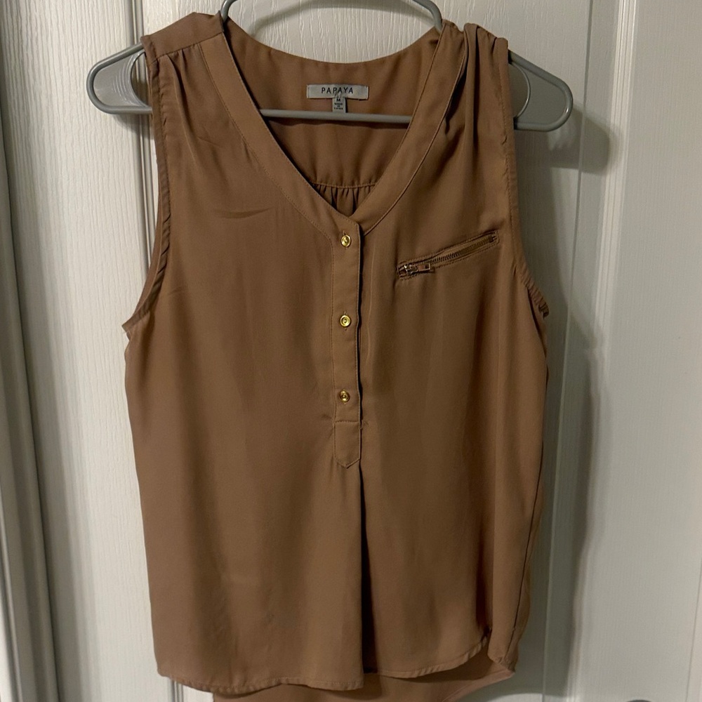 Papaya Tan Sleeveless Blouse